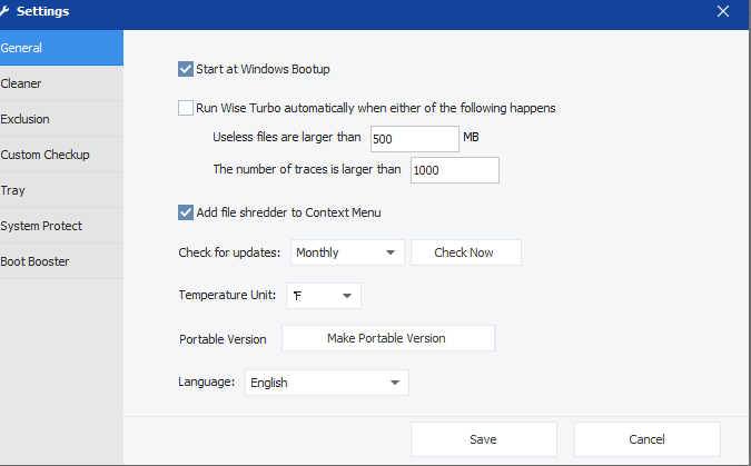 General settings in WiseCare 365 Pro