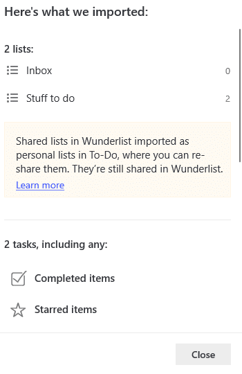 details of items imported from Wunderlist to To-Do