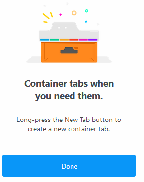 welcome tour complete for Firefox Multi-Account Containers add-on