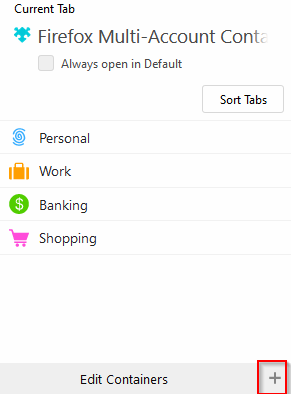adding a custom container using Firefox Multi-Account Containers add-on