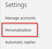 personalization options in Windows 10 Mail app