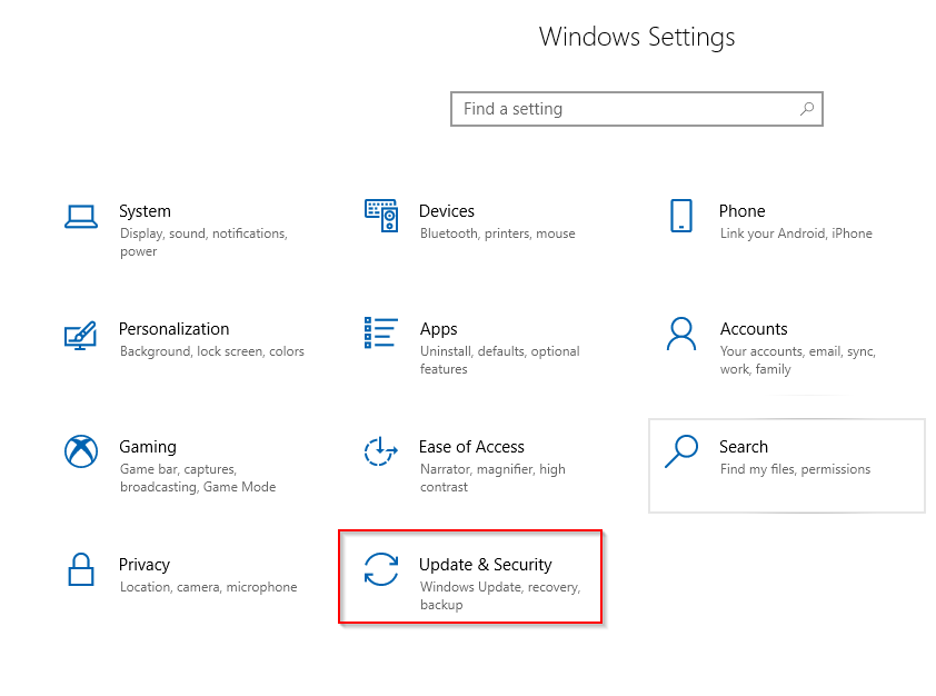 accessing windows 10 update settings