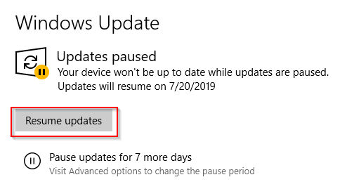pausing updates in windows 10 may 2019 updates