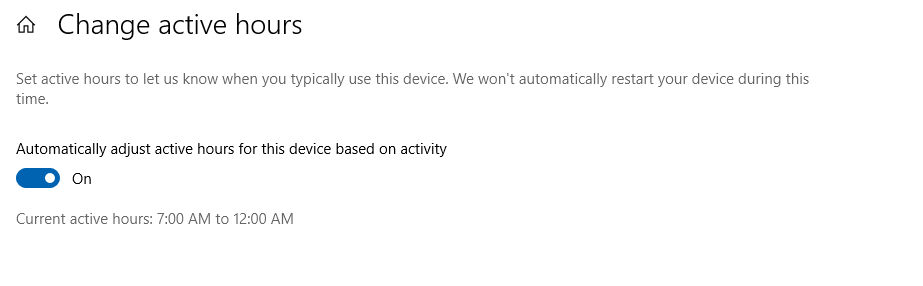 automatically set active hours in windows 10 after the 1903 update