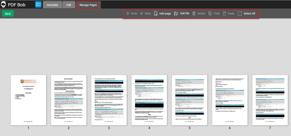 adding, removing and managing pages in PDF Bob