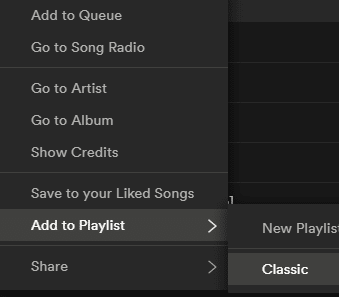 adding music tracks and albums to created playlists in Spotify desktop app