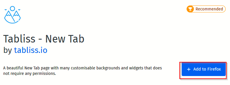 Tabliss Firefox add-on page