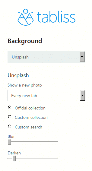 changing background photo settings in Tabliss 