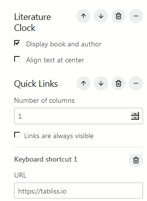 configuring literature clock and quick links options in Tabliss 