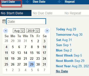set a start date for tasks in Toodledo