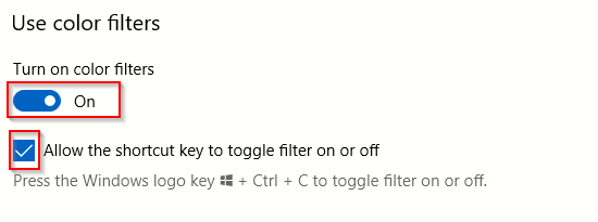 enabling color filters in Windows 10