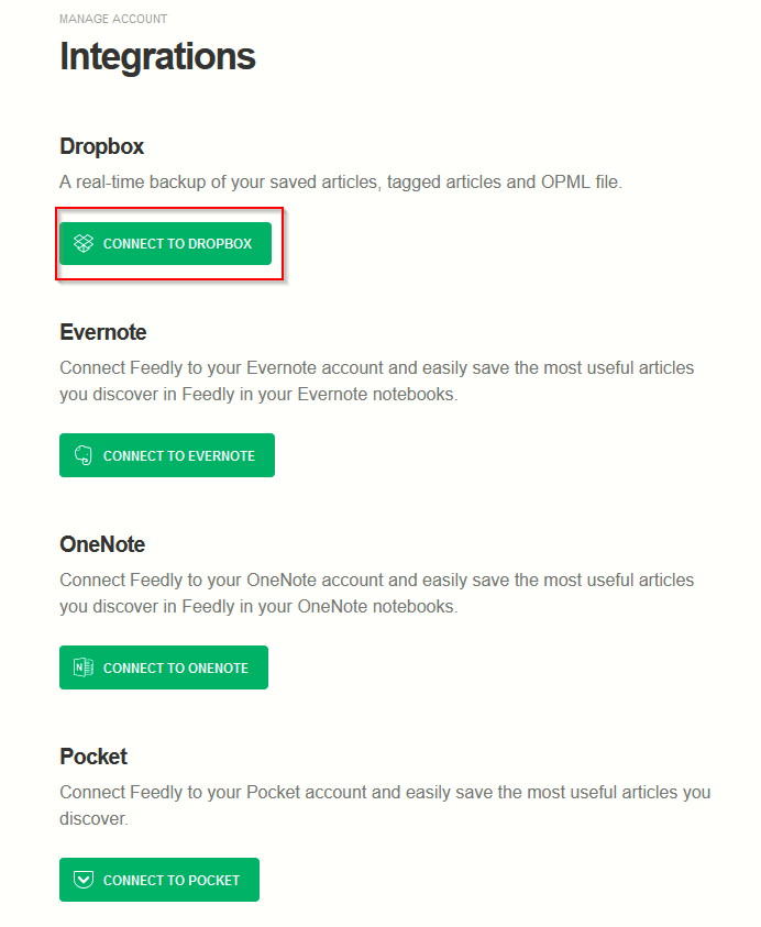 linking Dropbox to Feedly account 