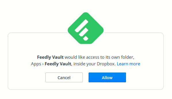 authorizing Dropbox access for Feedly