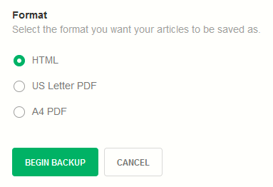 HTML or PDF formats for backing up Feedly data to Dropbox