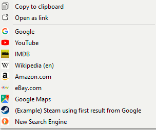 search engines visible in context menu of Swift Selection Search