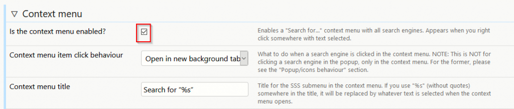 enable or disable context menu for Swift Selection Search
