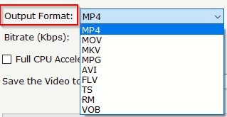 choosing the output video format in Video Combiner