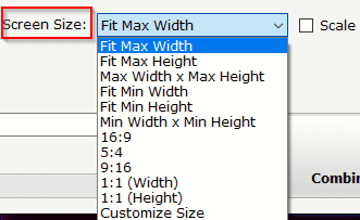 choosing the screen size for output video in Video Combiner