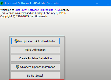 EditPad Lite installation options