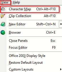 accessing character map in EditPad Lite