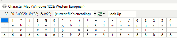 character map in EditPad Lite