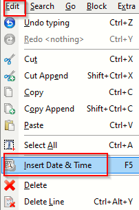 insert timestamp in files in EditPad Lite