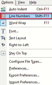 enabling line numbers in EditPad Lite