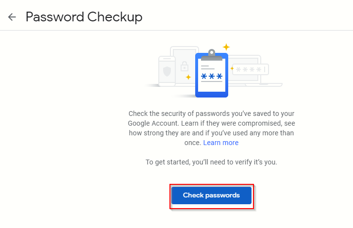 accessing the Google Password Checkup tool 