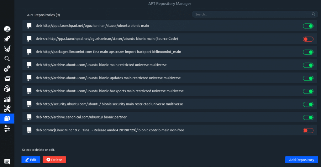 changing repository settings using Stacer 