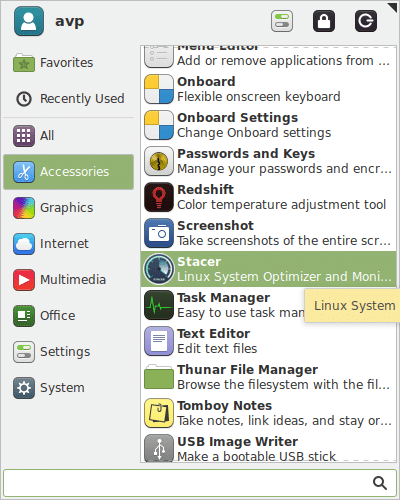 Stacer available from Linux Mint menu