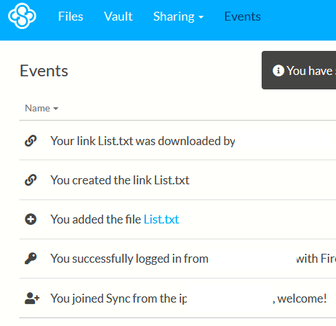 Events trail for file activities in Sync 