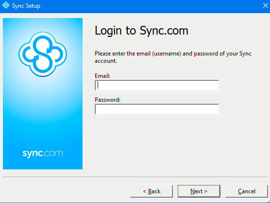 login to Sync account from the desktop client setup