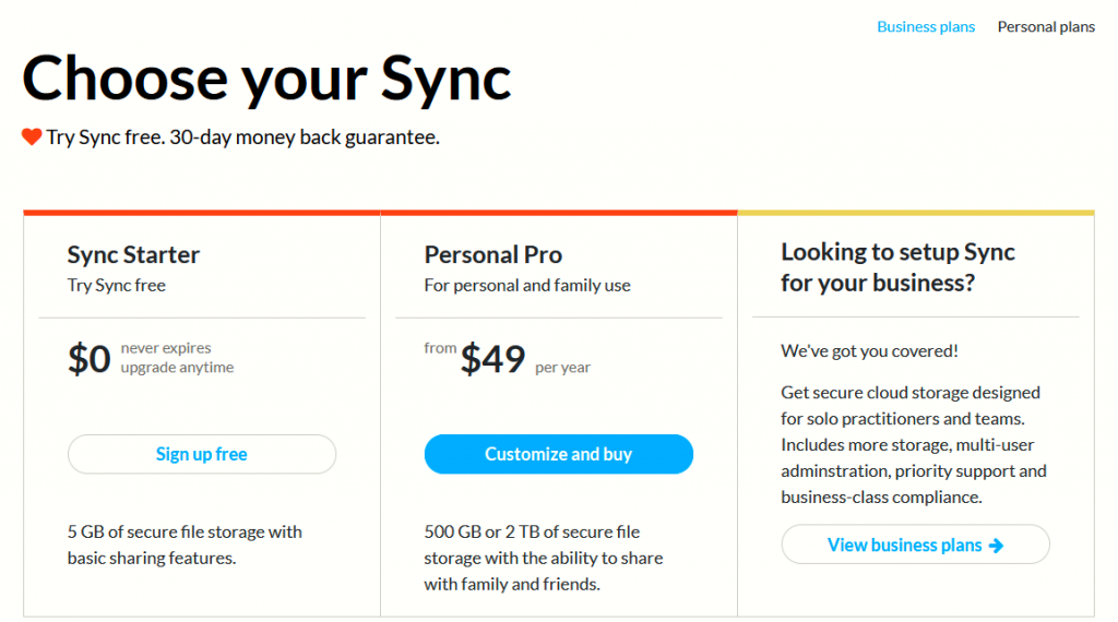 Sync personal plans pricing