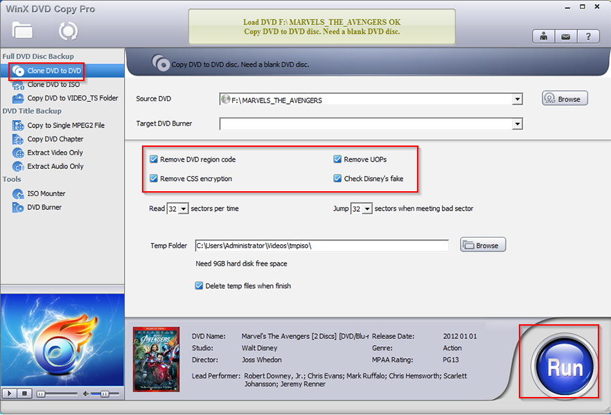 cloning DVD to DVD in WinX DVD Copy Pro