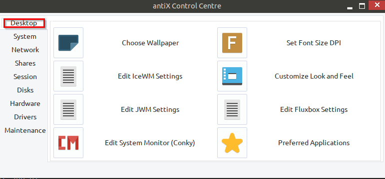 configuring desktop related settings in antiX 