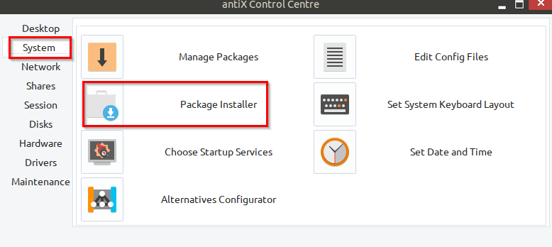 installing apps from antiX Control Centre