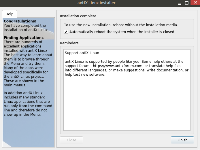 antiX installation complete