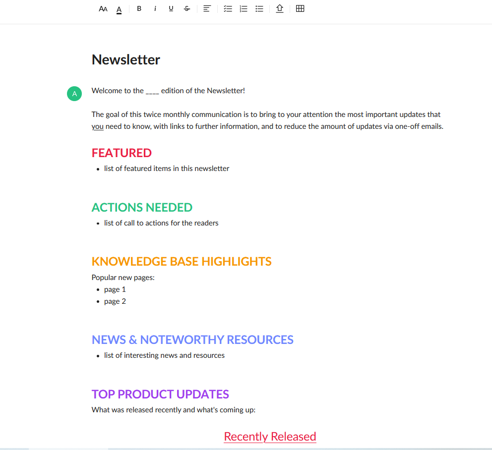 newsletter template for Box Notes