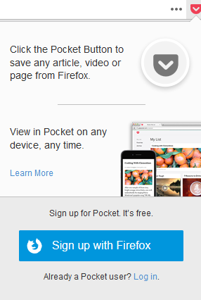 accessing pocket app in Firefox