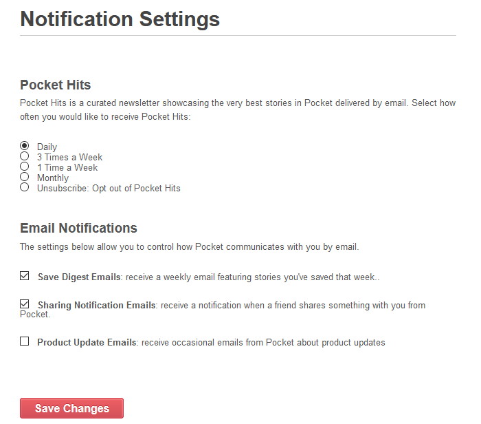 managing various pocket related notifications