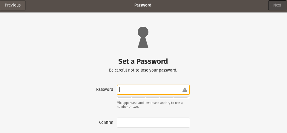 setting up a password during Pop!_OS installation