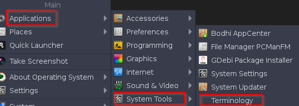 accessing Terminology in Bodhi Linux