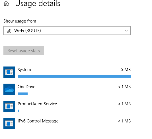 a list of apps with their data usage for the metered connection in Windows 10