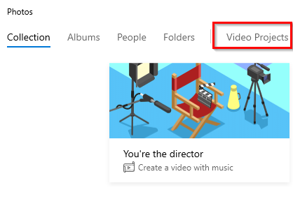adding a video project in Windows 10 Photos app