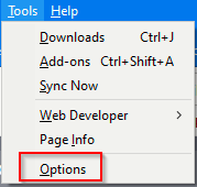 accessing Firefox options