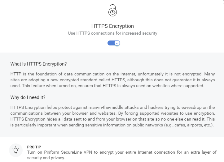 enabling or disabling HTTPS encryption option in CCleaner Browser