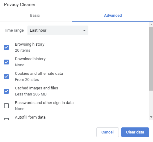 choosing what to delete using Privacy Cleaner in CCleaner Browser