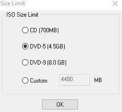 choosing ISO size limit in Free ISO Creator