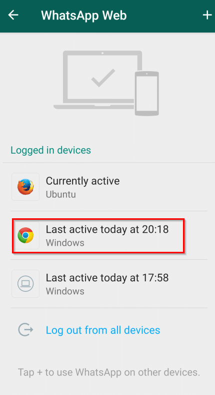 list of logged in devices for WhatsApp