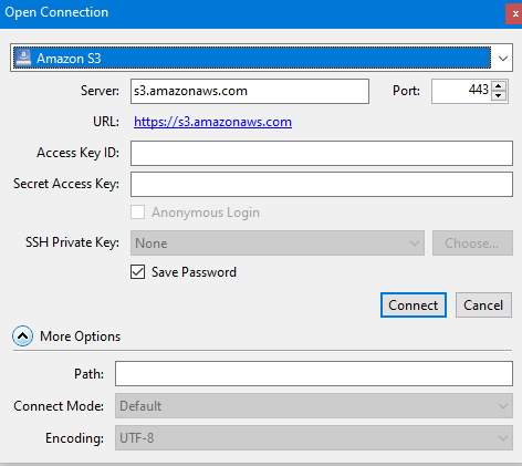 opening an Amazon S3 connection using Cyberduck